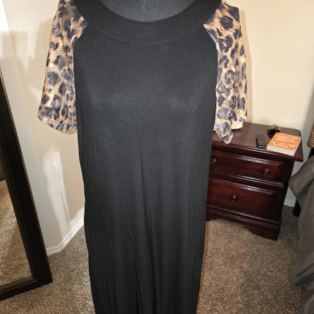 Crazy Train Black Dress with Leopard Print Sleeves